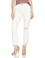 ne Cropped Flare Jeans in Eggshell 女款破洞微